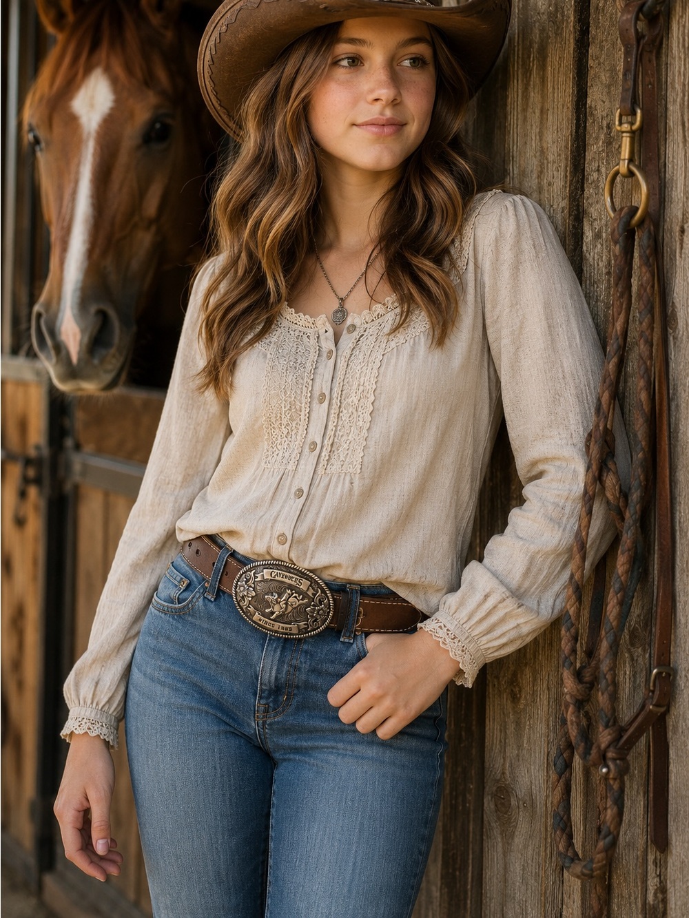 Cavender’s Girls Brown Leather Western Belt with Silver Buckle Size 26